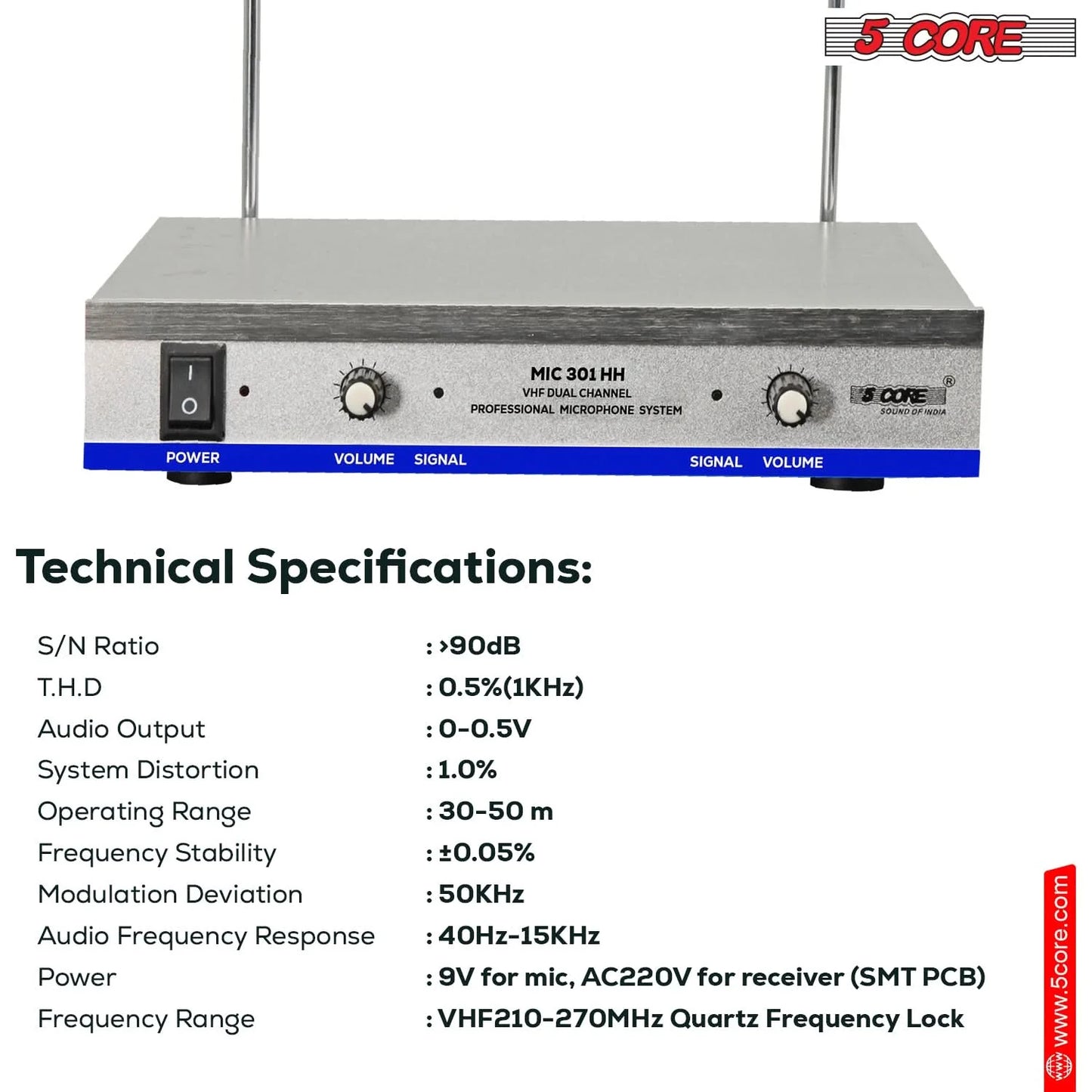 5Core Wireless Microphones W 2 Headset Portable Mini Microfono Inalambricos + Receiver 165Ft Range