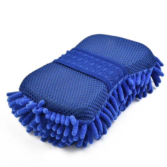 Microfiber Chenille Car Wash Sponge and Cleaning Tool - Blue Auto Care Brush and Towel Accessories